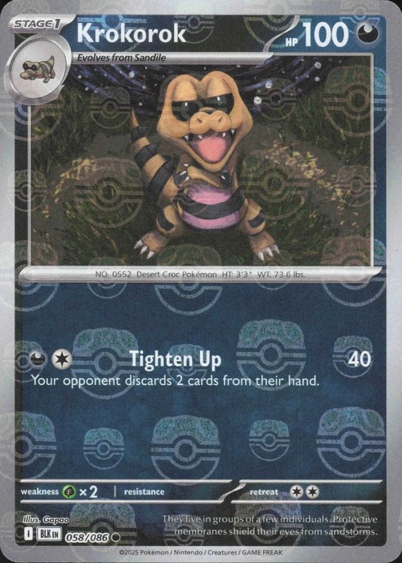 Krokorok (Master Ball Pattern) · SV: Black Bolt · #058/086 · Holofoil